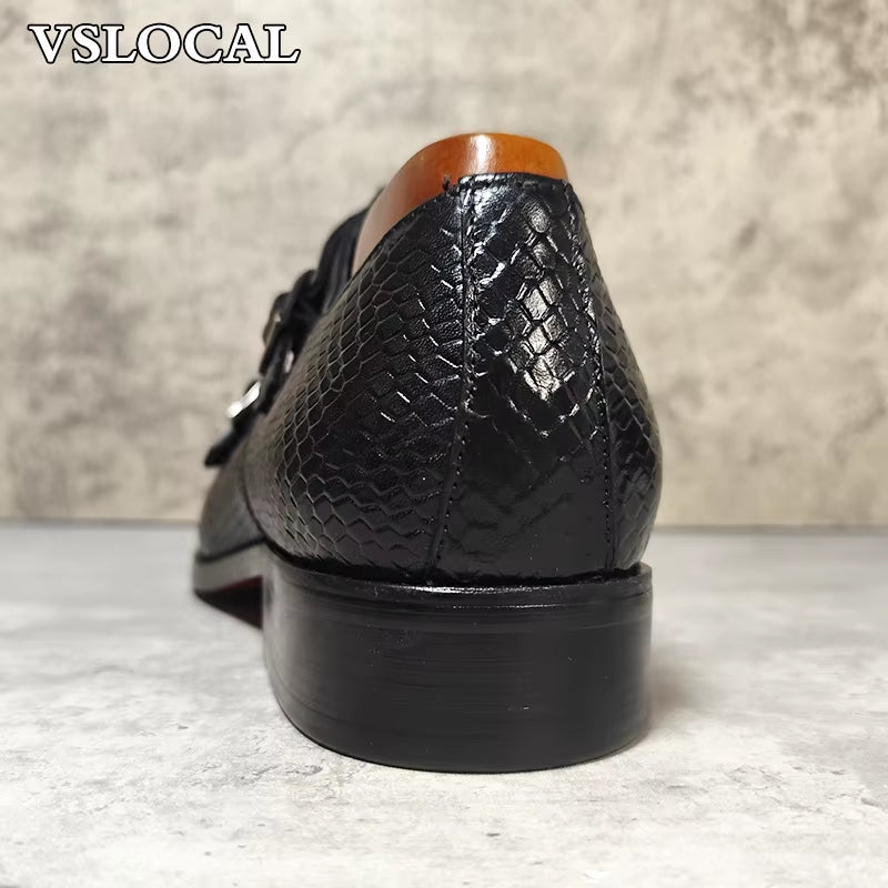 Luxury Men'S Loafers Shoes Snake Prints Formal Dress Mens Casual Shoes Black Brown Genuine Leather Double Monk Shoes Men