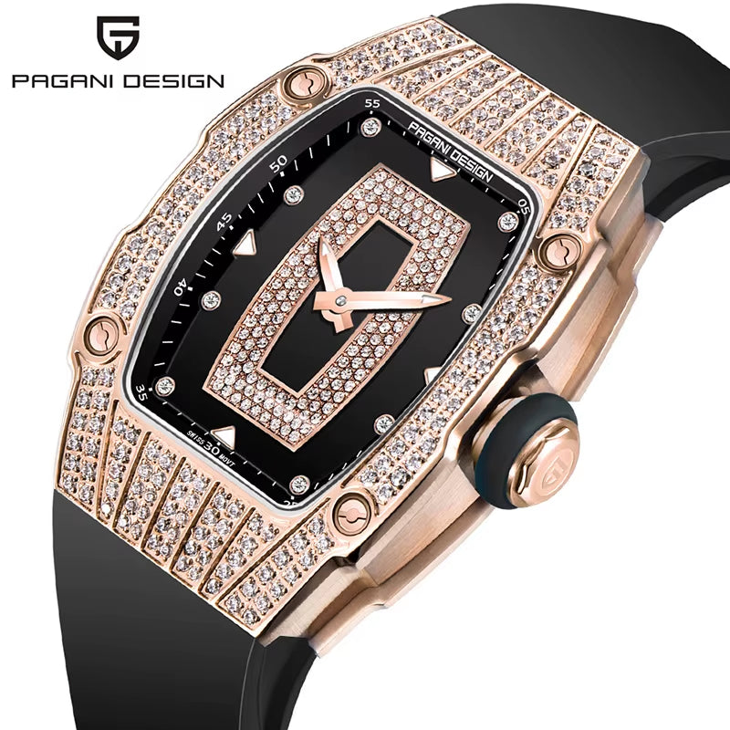 Luxury Women Fashion Tonneau Quartz Watch Swiss Ronda Movt Diamond Studded Ladies Elegant Wristwatch Montre Femme