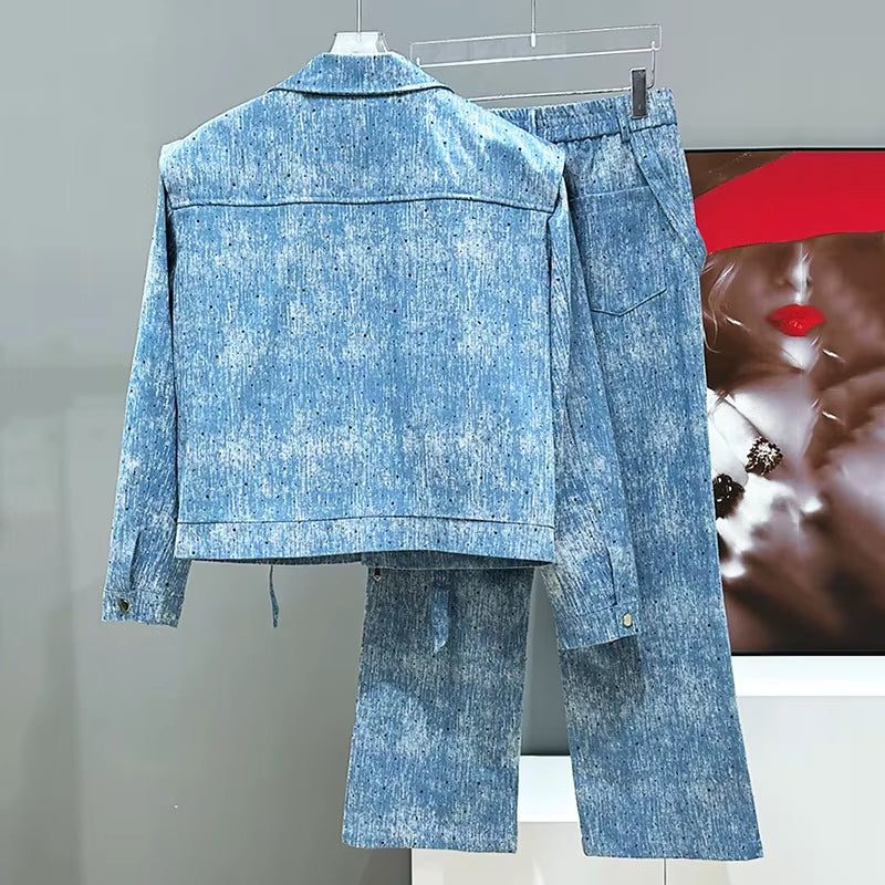 Trendy Brand Fashion Denim Short Men'S Jacket Set Straight Leg Jeans Two Piece Set Trendy Male Sets 21E2074