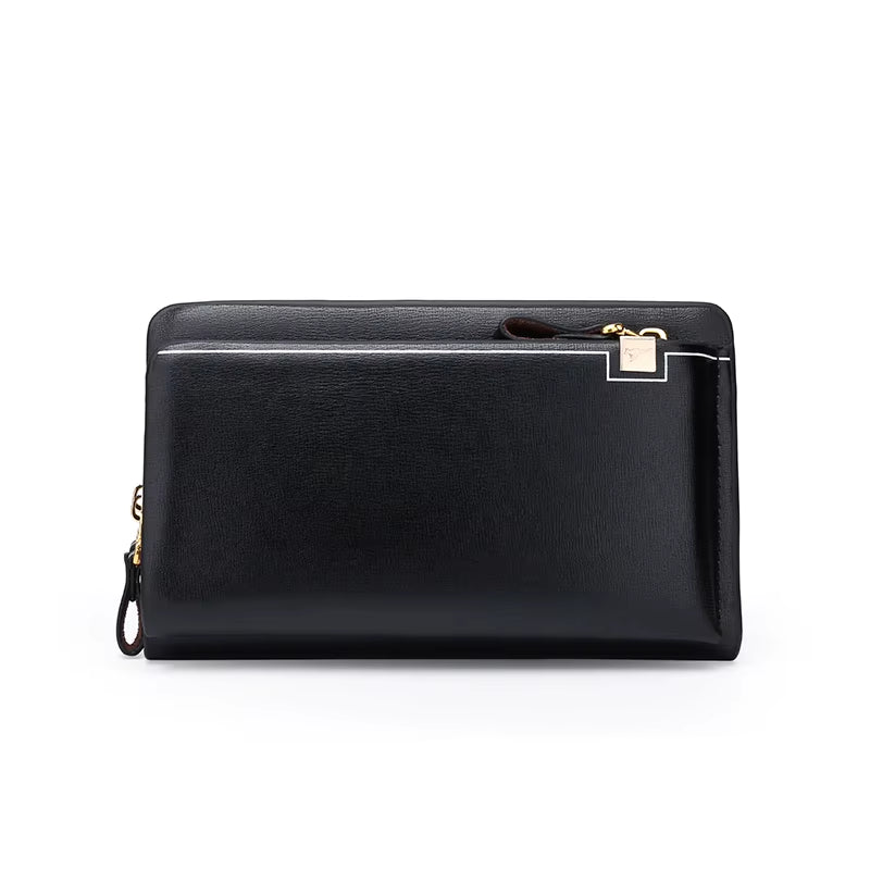 Luxury Brand Men Clutch Bag Leather Long Purse Double Zipper Business Wallet for Husband Gift Black Brown Male Casual Handy Bag
