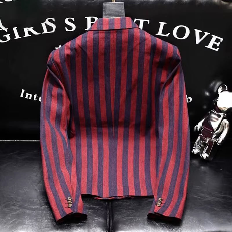 British Style Fashion Stripes Suit Jacket Men Luxury Slim Fit Blazer Spring Autumn Long Sleeve Small Suit Streetwear Tops Coat