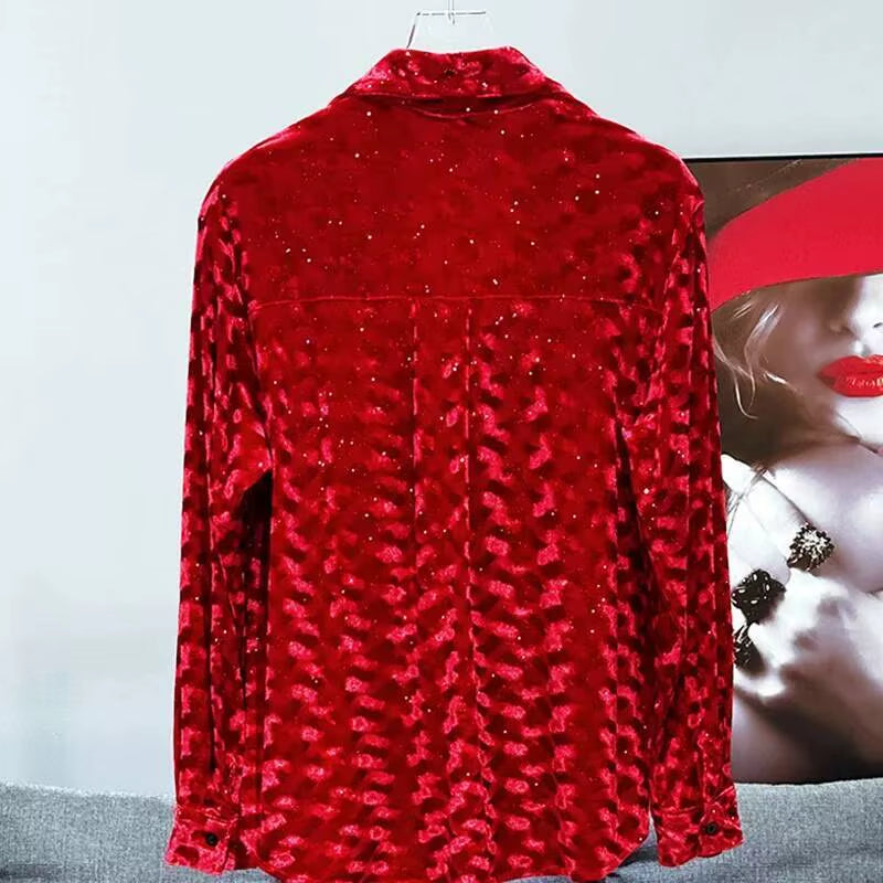 Men'S Shirt Autumn Winter New Fashion Velvet Design Trendy Versatile 2024 Solid Color Turn-Down Collar Tops 21Z6683