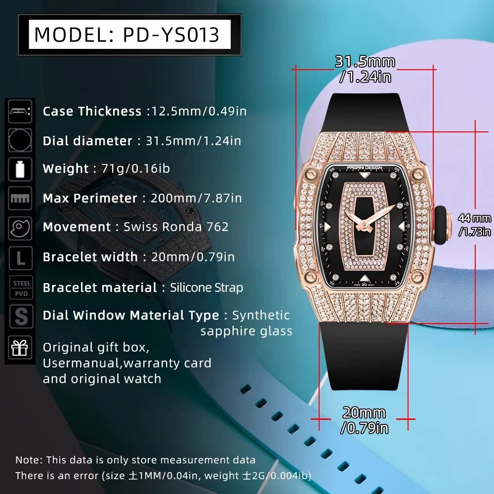 Luxury Women Fashion Tonneau Quartz Watch Swiss Ronda Movt Diamond Studded Ladies Elegant Wristwatch Montre Femme
