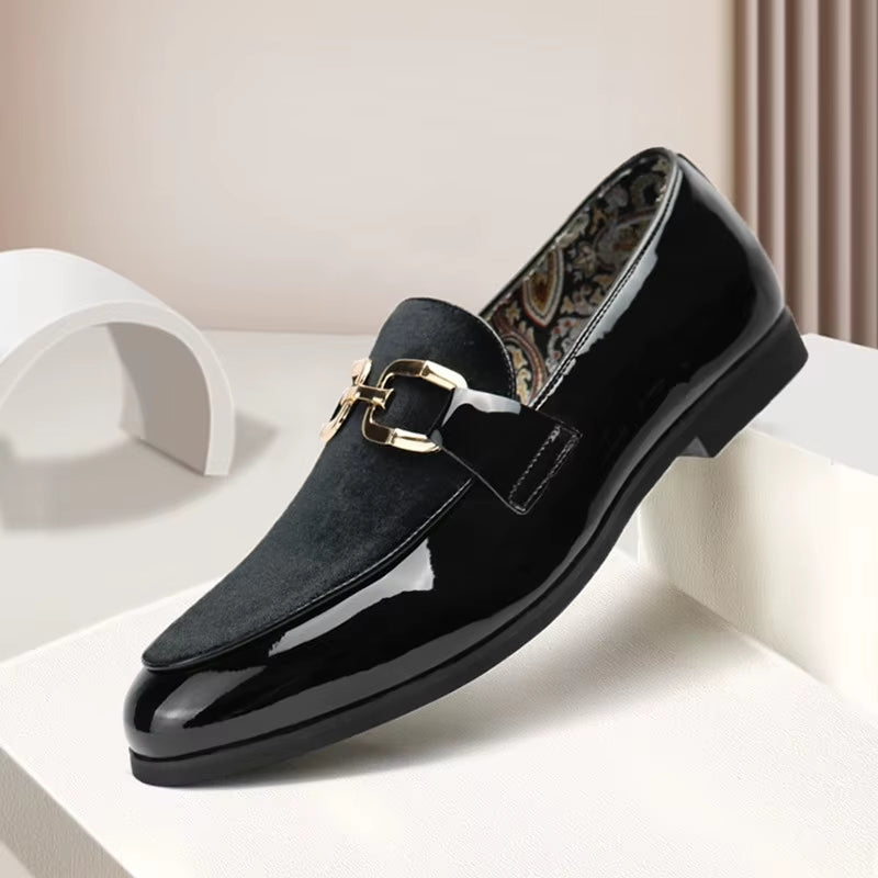 Fashion Man'S Leather Shoes Party Wedding Loafers Metal Button Moccasins Men Slip-On Comfortable Driving Popular Club Flats