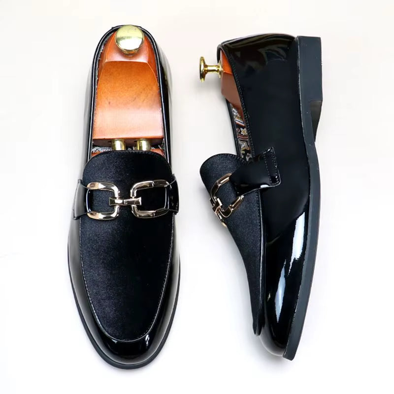 Fashion Man'S Leather Shoes Party Wedding Loafers Metal Button Moccasins Men Slip-On Comfortable Driving Popular Club Flats
