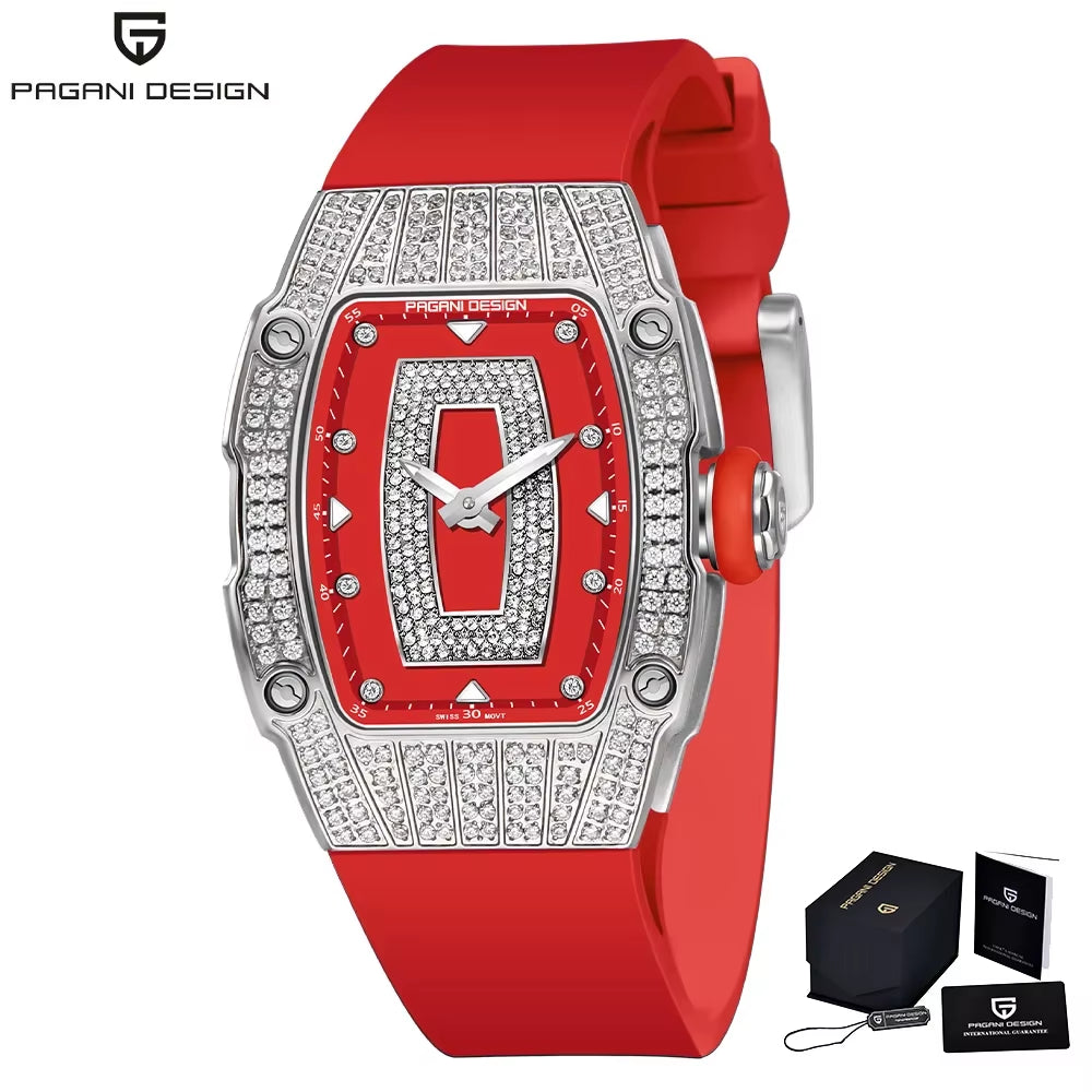 Luxury Women Fashion Tonneau Quartz Watch Swiss Ronda Movt Diamond Studded Ladies Elegant Wristwatch Montre Femme