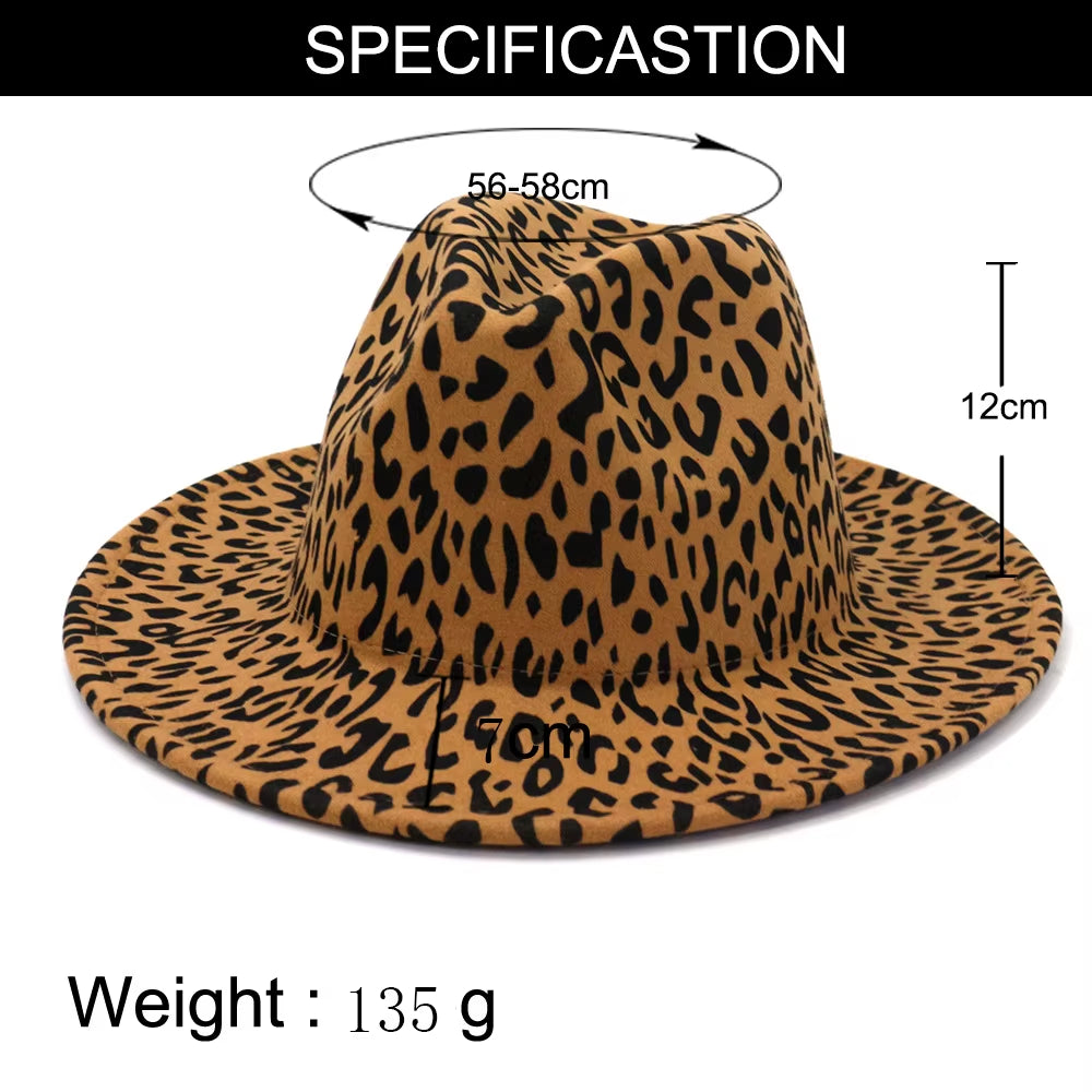 Wide Brim Leopard Print with Red Bottom Fedora Faux Wool Felt Hat Women Men Party Trilby Jazz Church Hats Patchwork Panama Cap