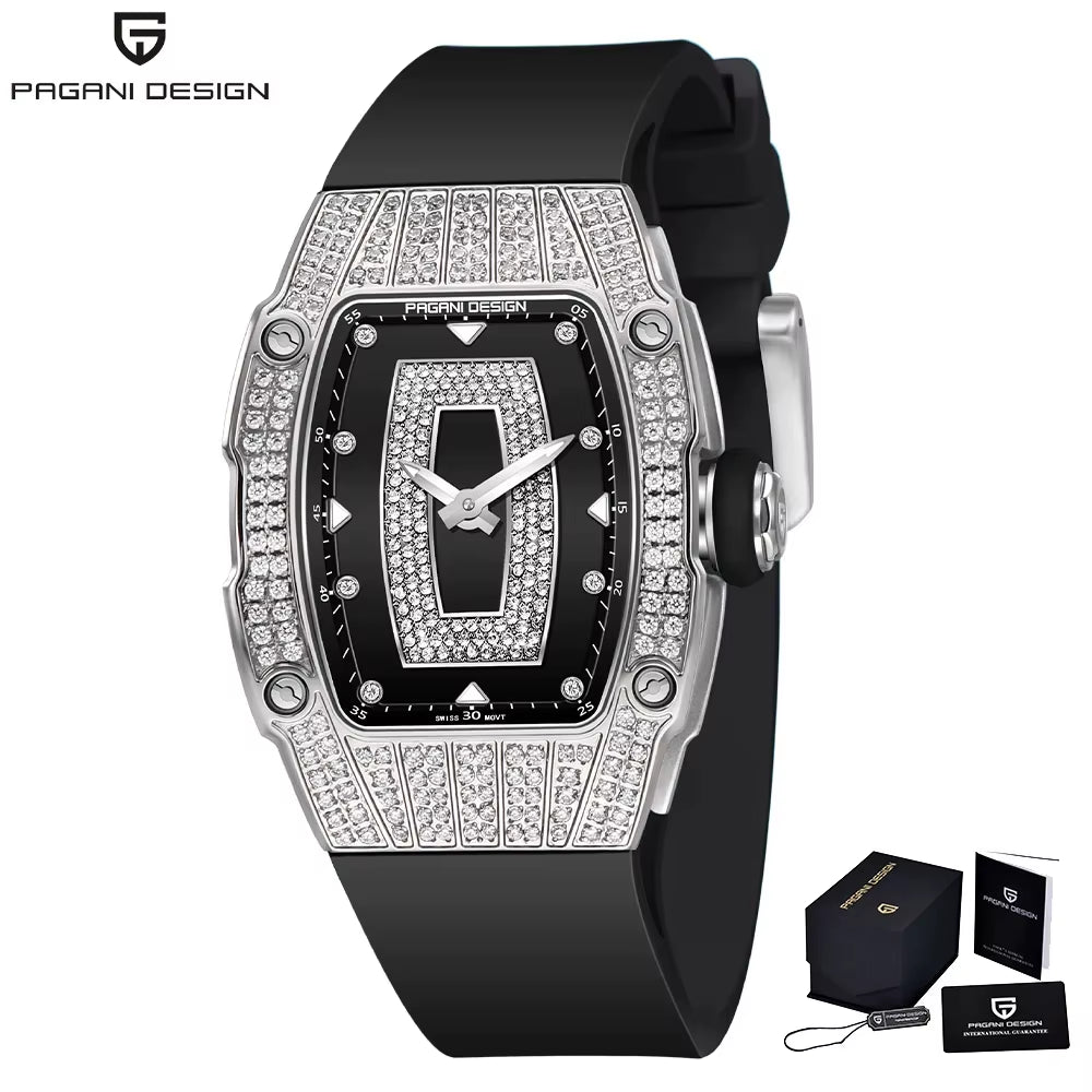 Luxury Women Fashion Tonneau Quartz Watch Swiss Ronda Movt Diamond Studded Ladies Elegant Wristwatch Montre Femme