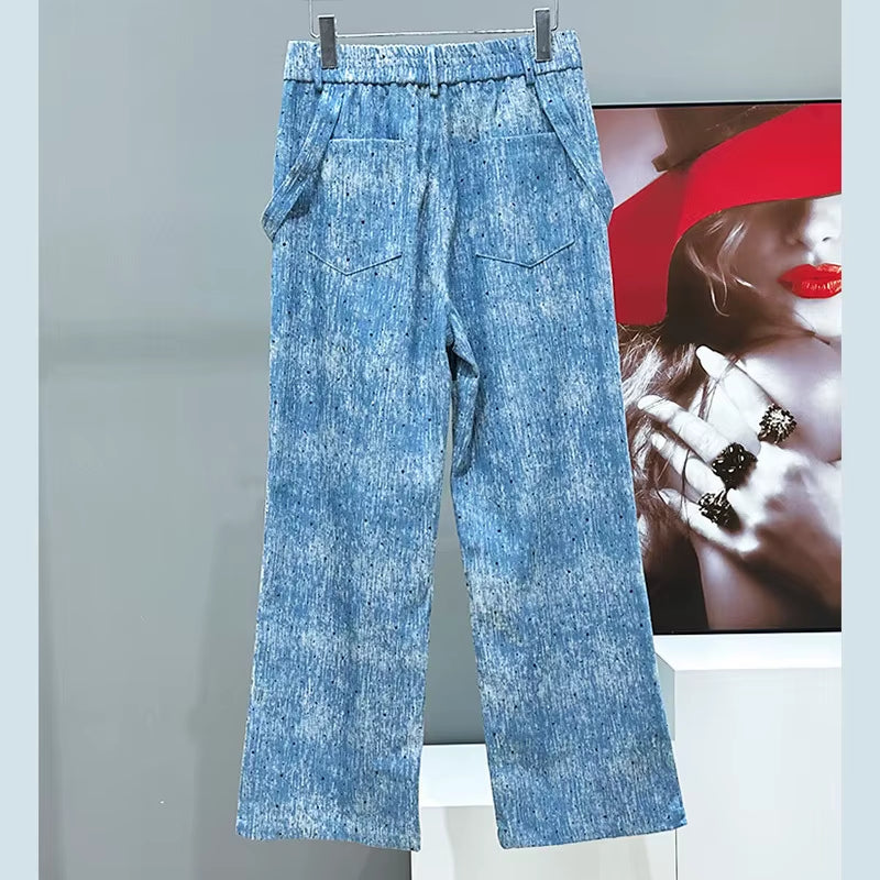 Trendy Brand Fashion Denim Short Men'S Jacket Set Straight Leg Jeans Two Piece Set Trendy Male Sets 21E2074