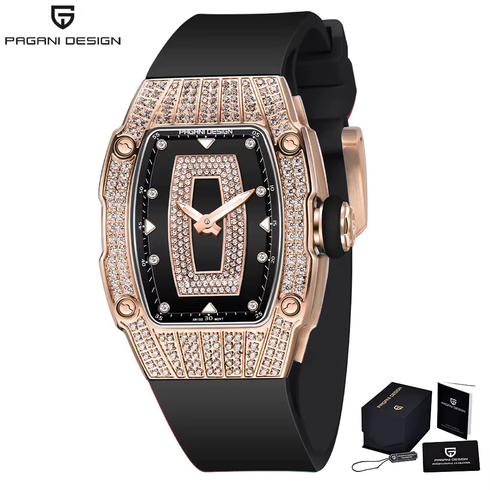 Luxury Women Fashion Tonneau Quartz Watch Swiss Ronda Movt Diamond Studded Ladies Elegant Wristwatch Montre Femme