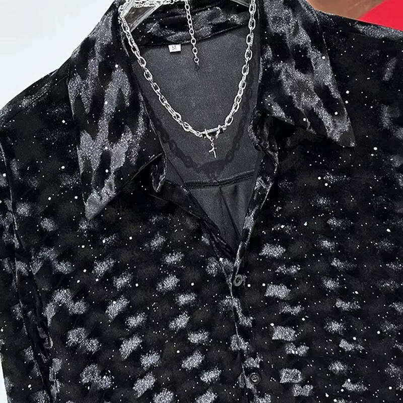 Men'S Shirt Autumn Winter New Fashion Velvet Design Trendy Versatile 2024 Solid Color Turn-Down Collar Tops 21Z6683