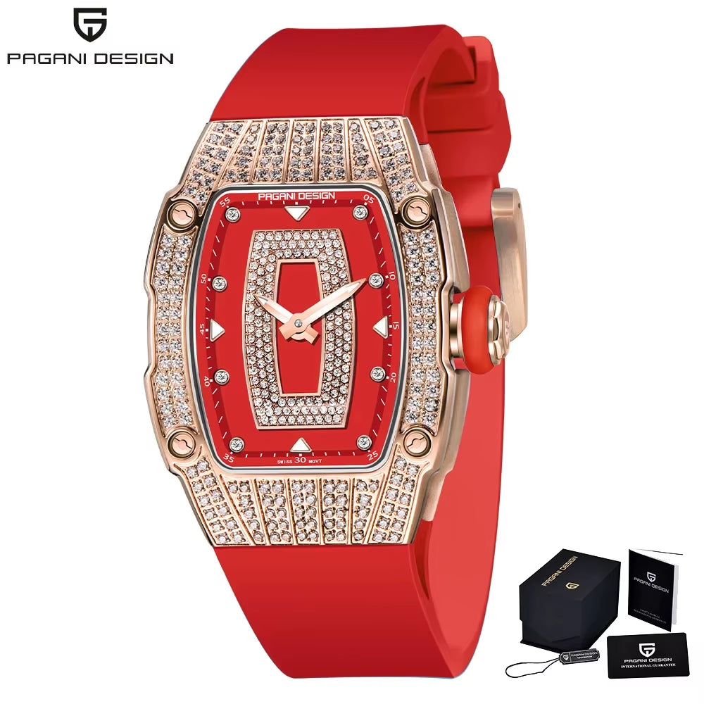 Luxury Women Fashion Tonneau Quartz Watch Swiss Ronda Movt Diamond Studded Ladies Elegant Wristwatch Montre Femme