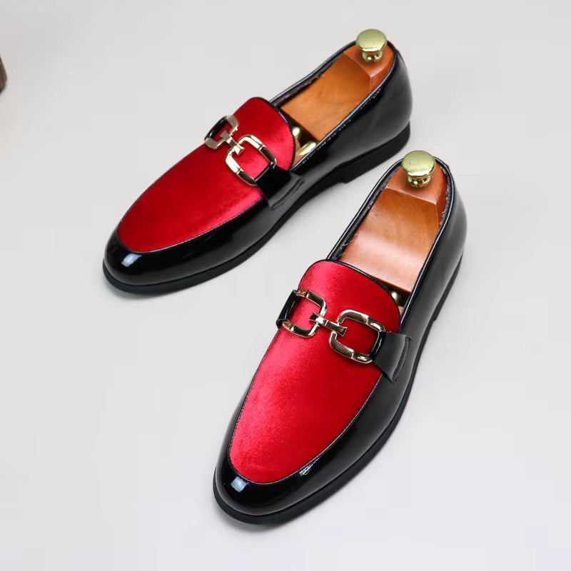 Fashion Man'S Leather Shoes Party Wedding Loafers Metal Button Moccasins Men Slip-On Comfortable Driving Popular Club Flats
