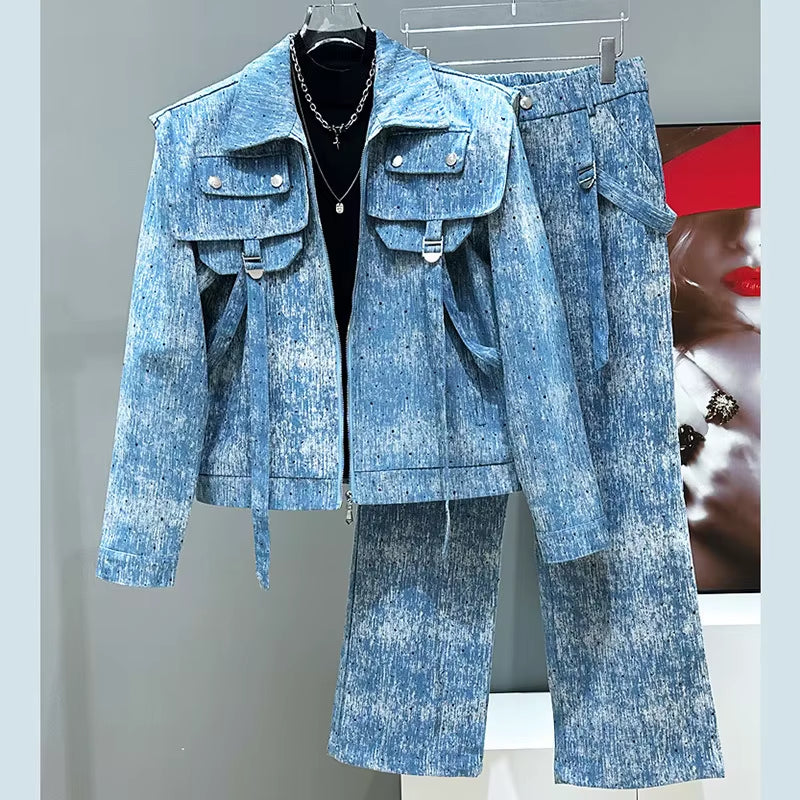 Trendy Brand Fashion Denim Short Men'S Jacket Set Straight Leg Jeans Two Piece Set Trendy Male Sets 21E2074