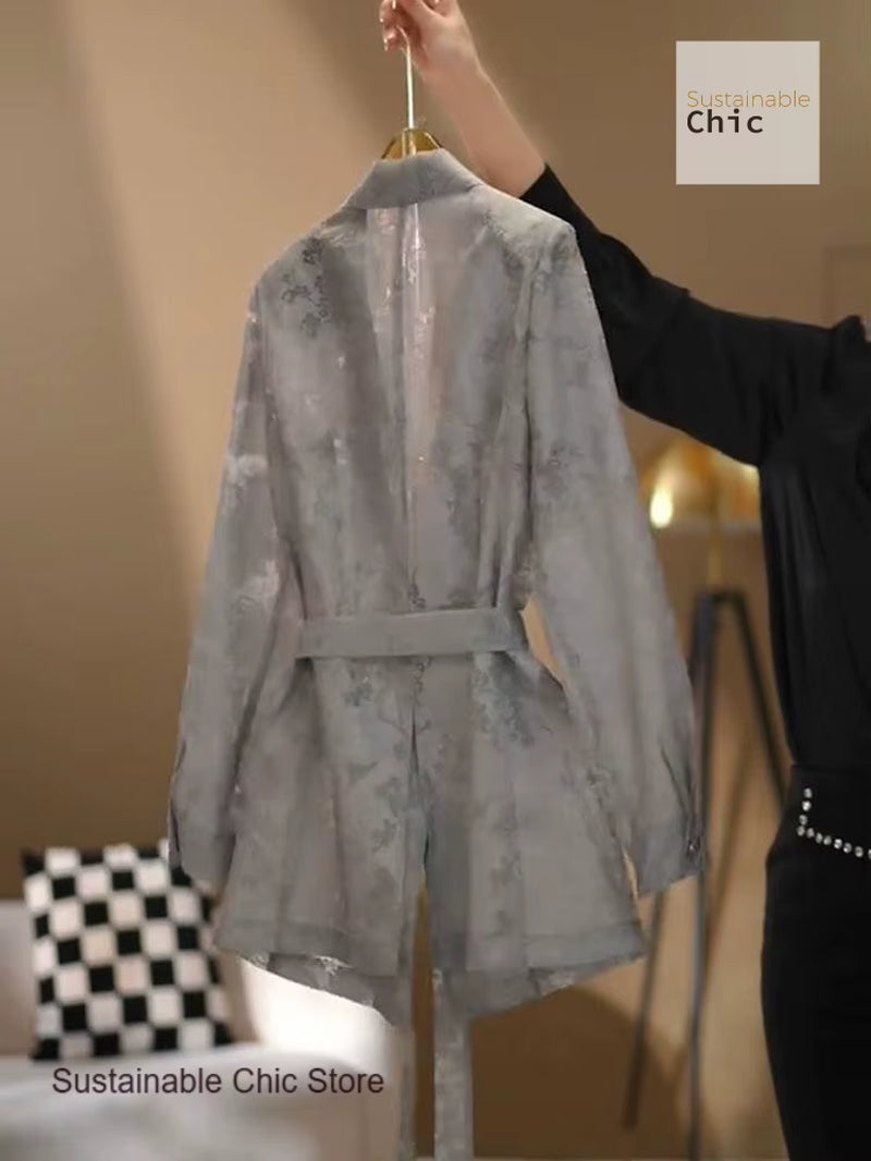 French Grey Embroidered Temperament Suit Female Summer New Fashion High-End Design Wide-Leg Pants Fashion Suit Two-Piece Female