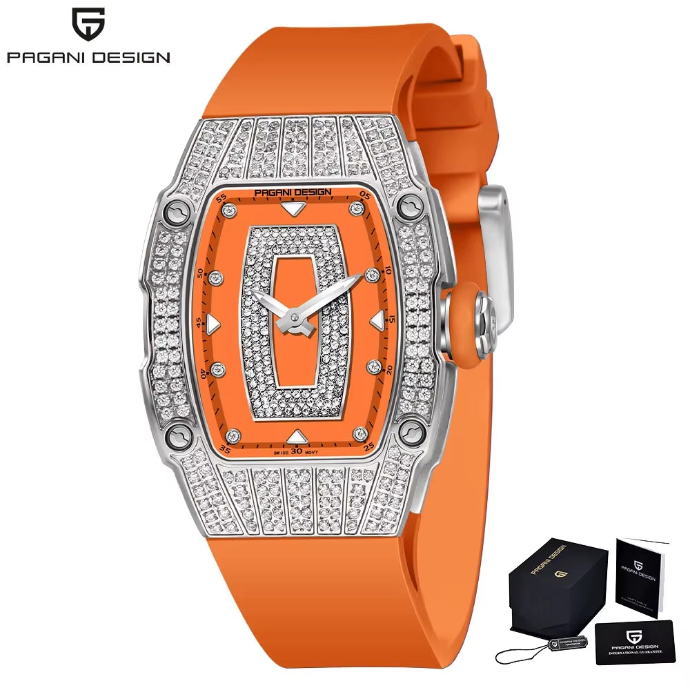 Luxury Women Fashion Tonneau Quartz Watch Swiss Ronda Movt Diamond Studded Ladies Elegant Wristwatch Montre Femme