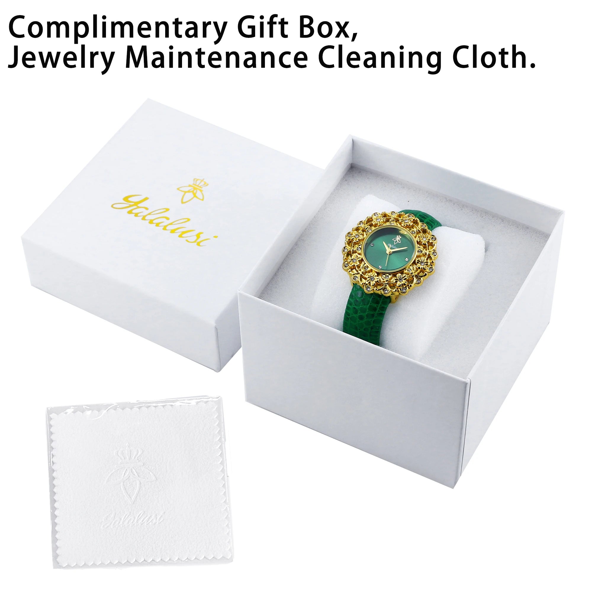 Montre à Quartz pour femmes, grand cadran émeraude avec strass scintillants, magnifique cadeau de fleur dorée