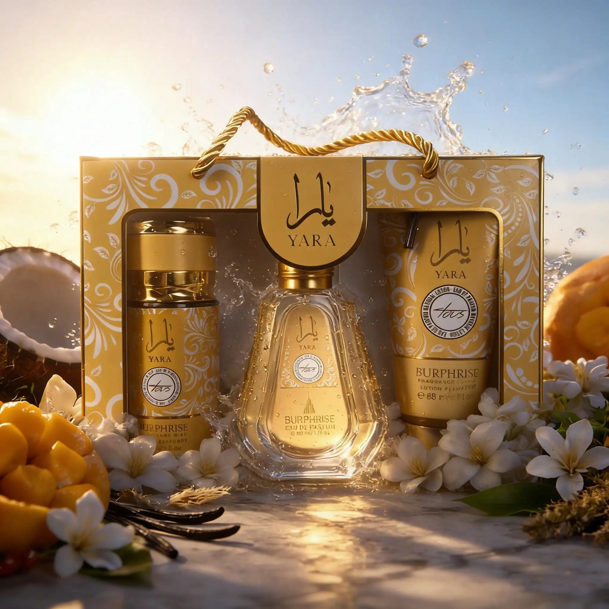 BURPHISE YARA TOUS – Coffret Cadeau Parfum Femme | Eau de Parfum 50ml + Brume 88ml + Lotion Parfumée 88g