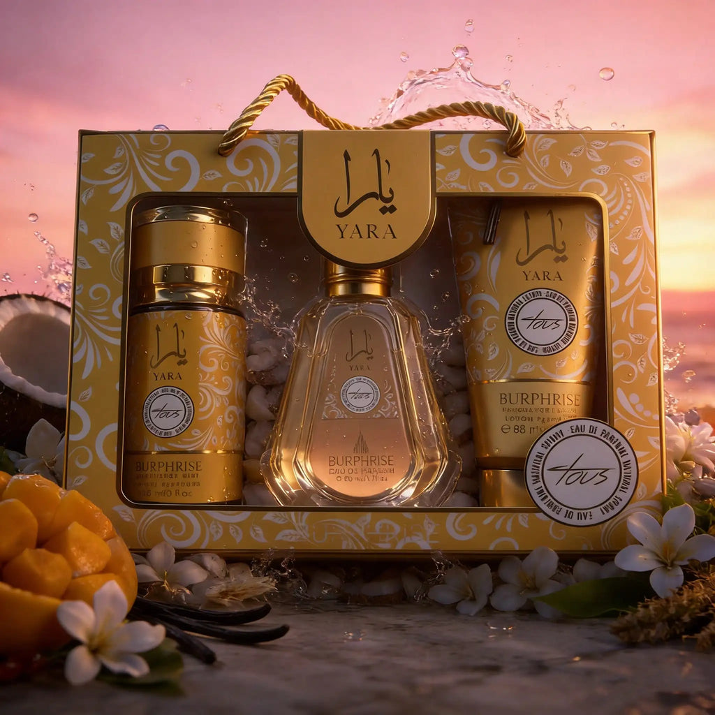 BURPHISE YARA TOUS – Coffret Cadeau Parfum Femme | Eau de Parfum 50ml + Brume 88ml + Lotion Parfumée 88g