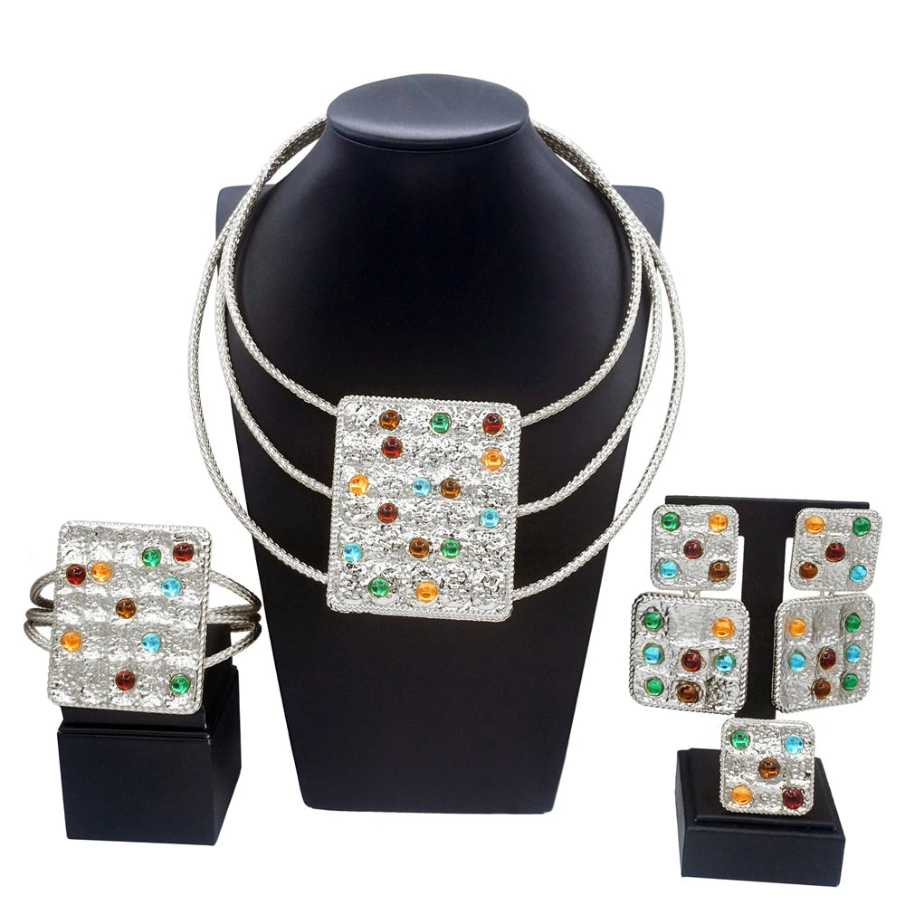 Ensemble de bijoux en cuivre pur plaqué or du Brésil pour femme, matériel de pierres précieuses artificielles, collier de luxe, bracelet, cadeaux de gala, bijoux de mariage