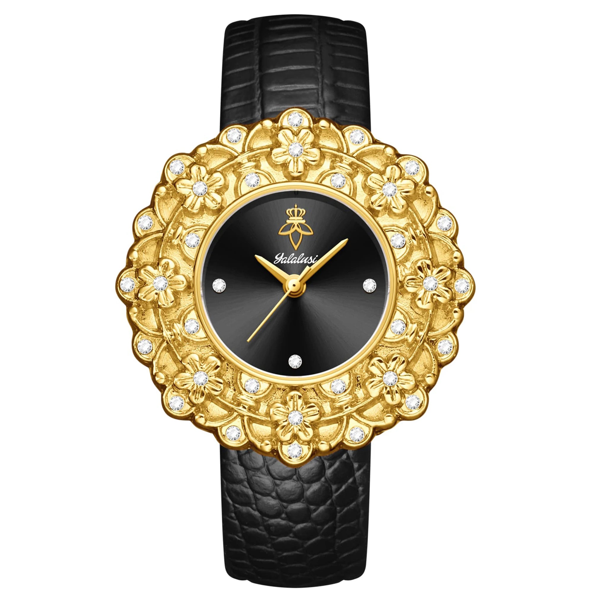 Montre à Quartz pour femmes, grand cadran émeraude avec strass scintillants, magnifique cadeau de fleur dorée