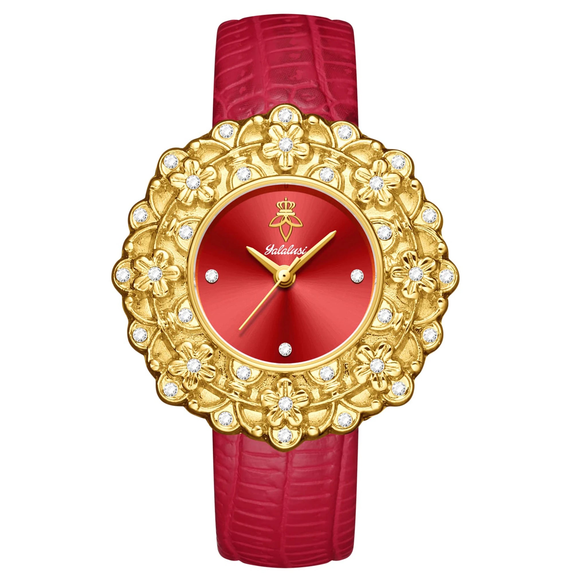 Montre à Quartz pour femmes, grand cadran émeraude avec strass scintillants, magnifique cadeau de fleur dorée
