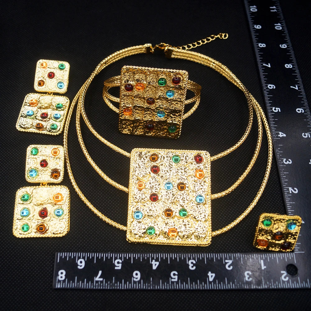 Ensemble de bijoux en cuivre pur plaqué or du Brésil pour femme, matériel de pierres précieuses artificielles, collier de luxe, bracelet, cadeaux de gala, bijoux de mariage