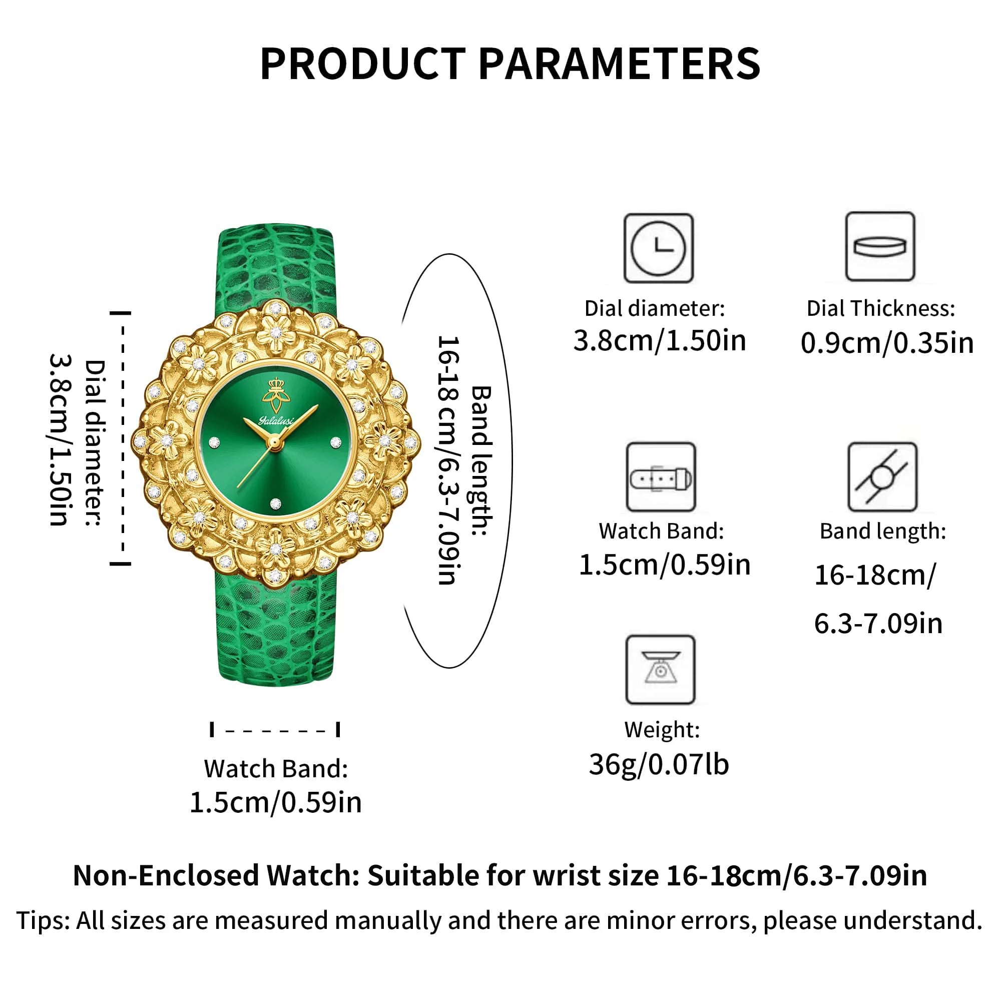 Montre à Quartz pour femmes, grand cadran émeraude avec strass scintillants, magnifique cadeau de fleur dorée