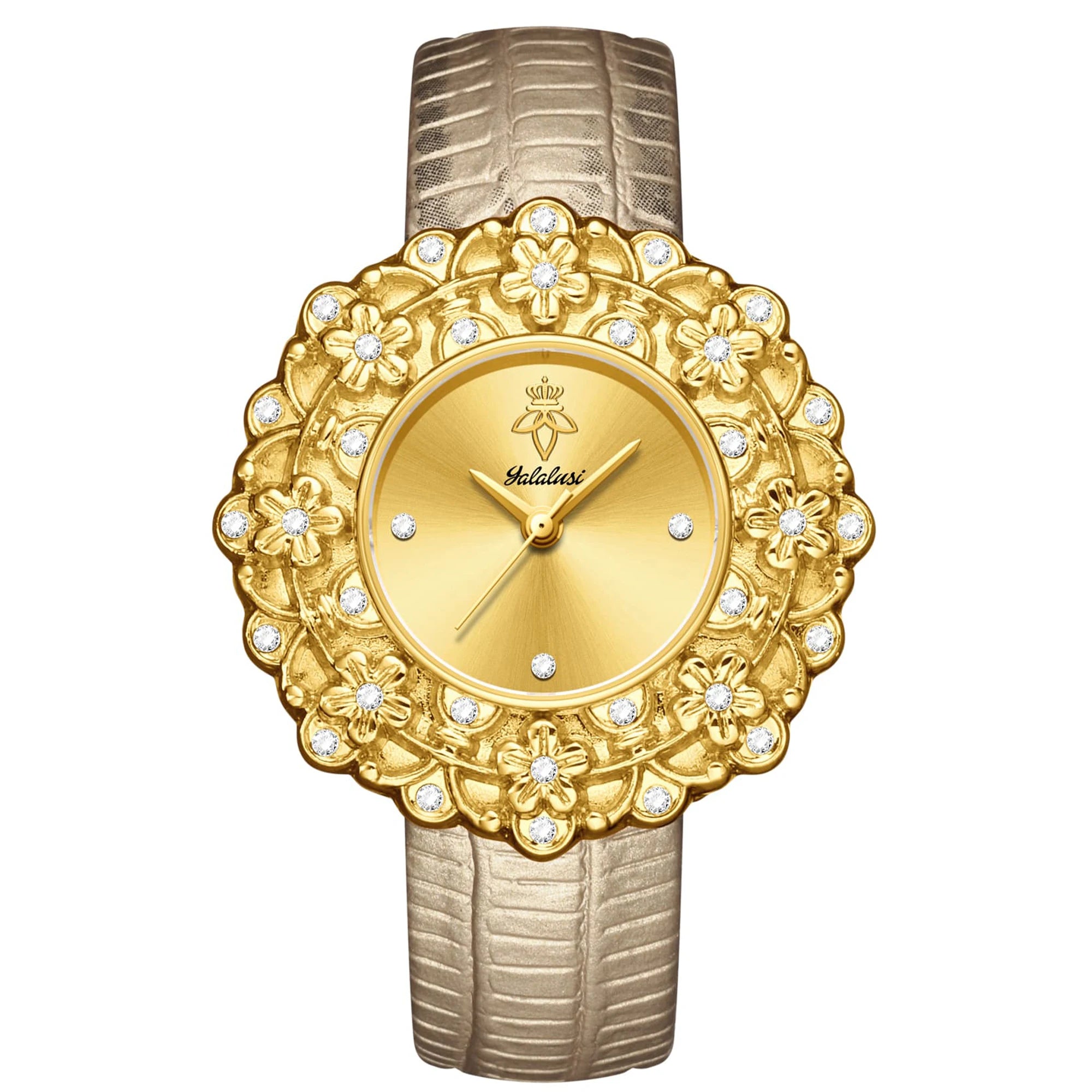 Montre à Quartz pour femmes, grand cadran émeraude avec strass scintillants, magnifique cadeau de fleur dorée