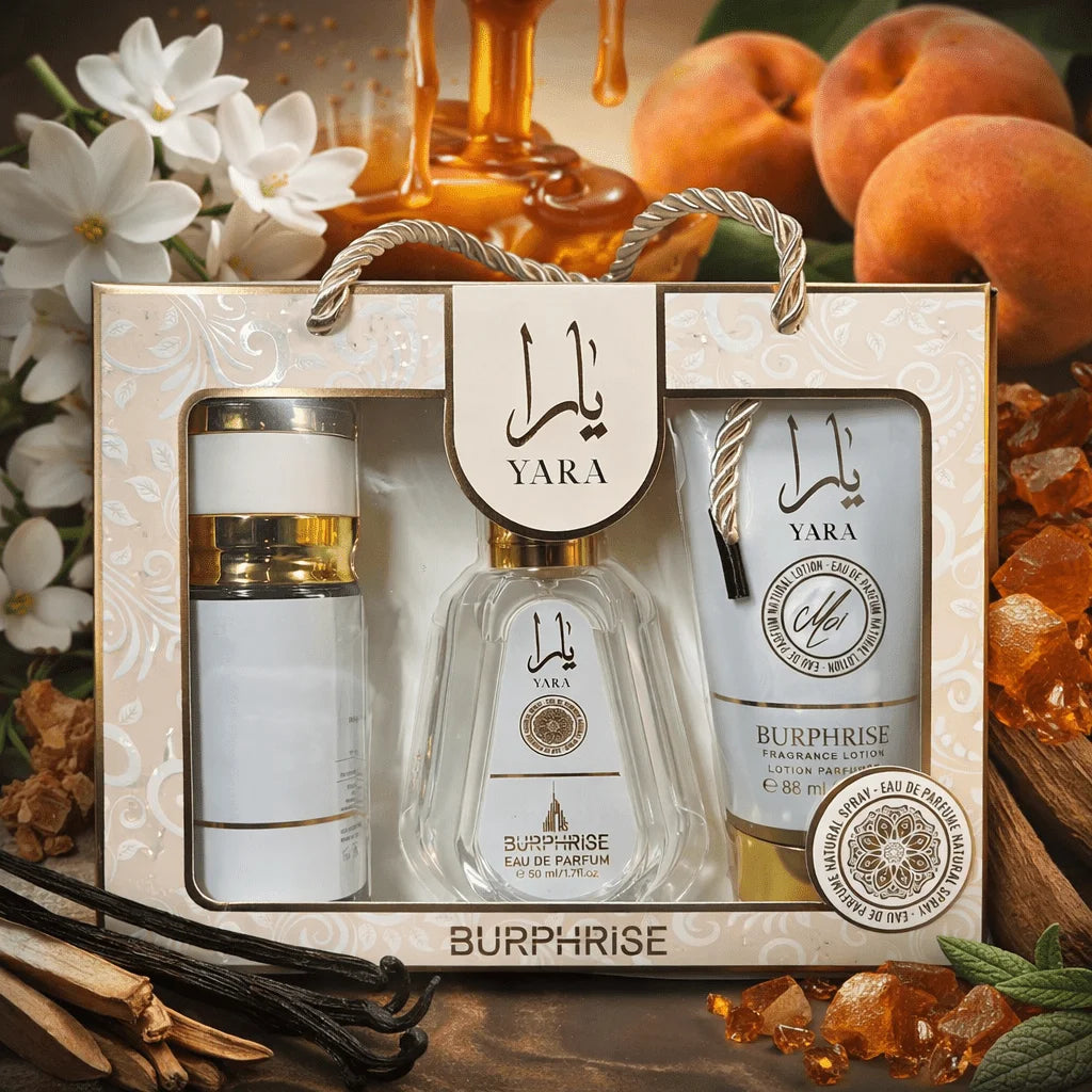 Coffret Cadeau Parfum YARA Moi BURPHISE – Eau de Parfum 50 ml + Lotion Parfumée 88 ml + Savon Parfumé 88 g