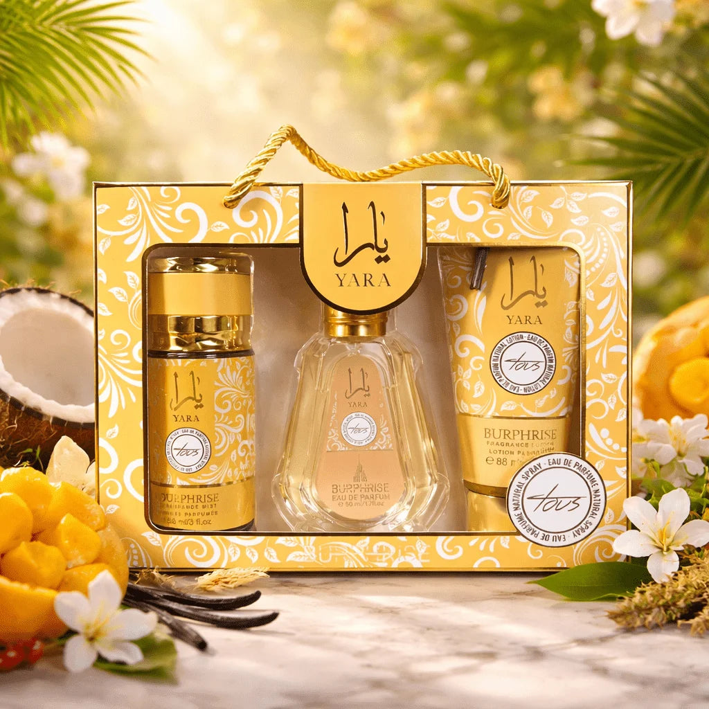 BURPHISE YARA TOUS – Coffret Cadeau Parfum Femme | Eau de Parfum 50ml + Brume 88ml + Lotion Parfumée 88g