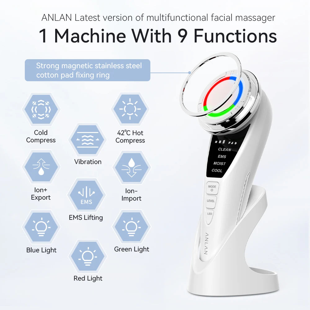 ANLAN Masseur facial EMS Pro Lifting du visage Rajeunissement de la peau Compression chaude et froide Nettoyage en profondeur Appareil de beauté anti-âge