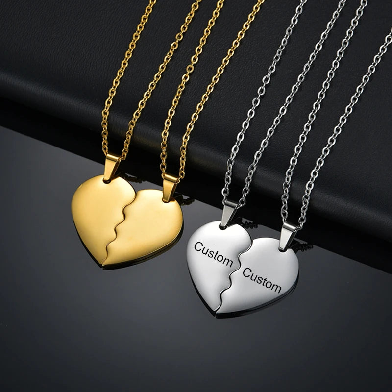 Collier personnalisé coeur noms collier pour Couple 1Collier personn paire en acier inoxydable graver nom Date pendentif femmes hommes bijoux personnalisésC