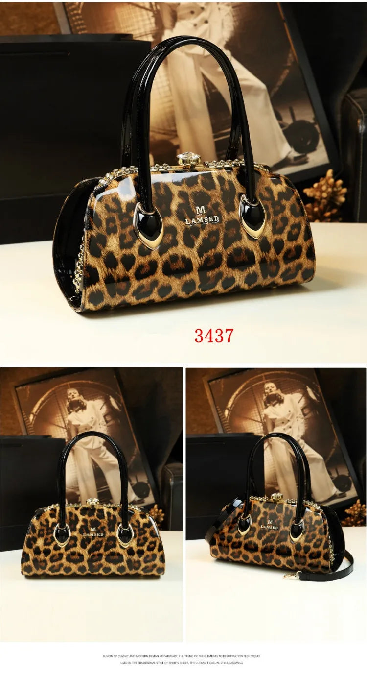 Sac à main léopard en cuir véritable pour femme, cuir de vachette, sac fourre-tout portable pour femme, sac de soirée, sacs alertes onaux initiés pour femme, mode