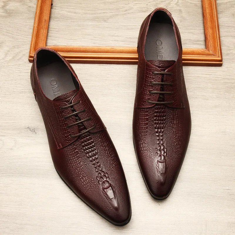 Chaussures Oxford plates pour hommes,en cuir véritable sculptée, à lacets faits à la main, printemps/automne