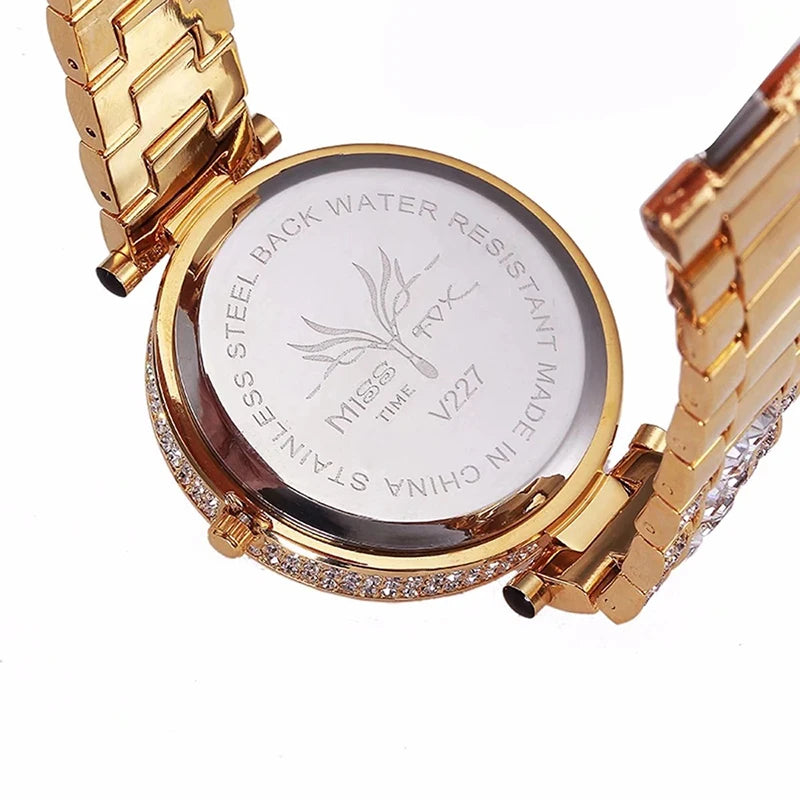 MISSFOX femmes montre à Quartz mode Bling décontracté dames montre femme Quartz or montre cristal diamant léopard pour les femmes horloge