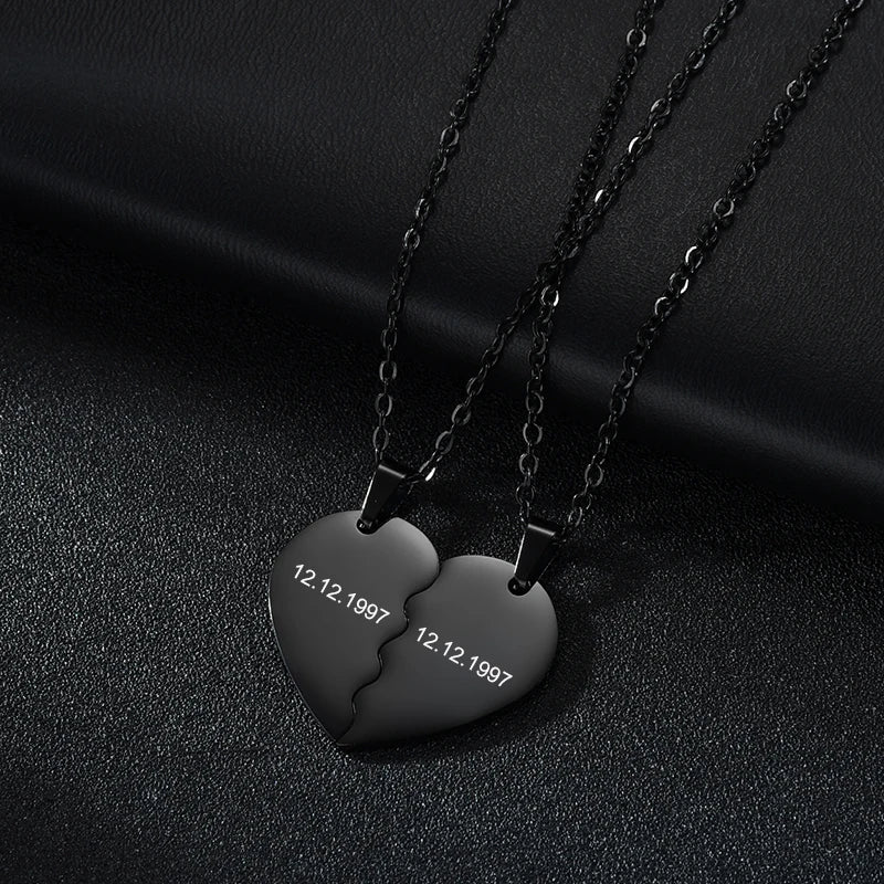 Collier personnalisé coeur noms collier pour Couple 1Collier personn paire en acier inoxydable graver nom Date pendentif femmes hommes bijoux personnalisésC