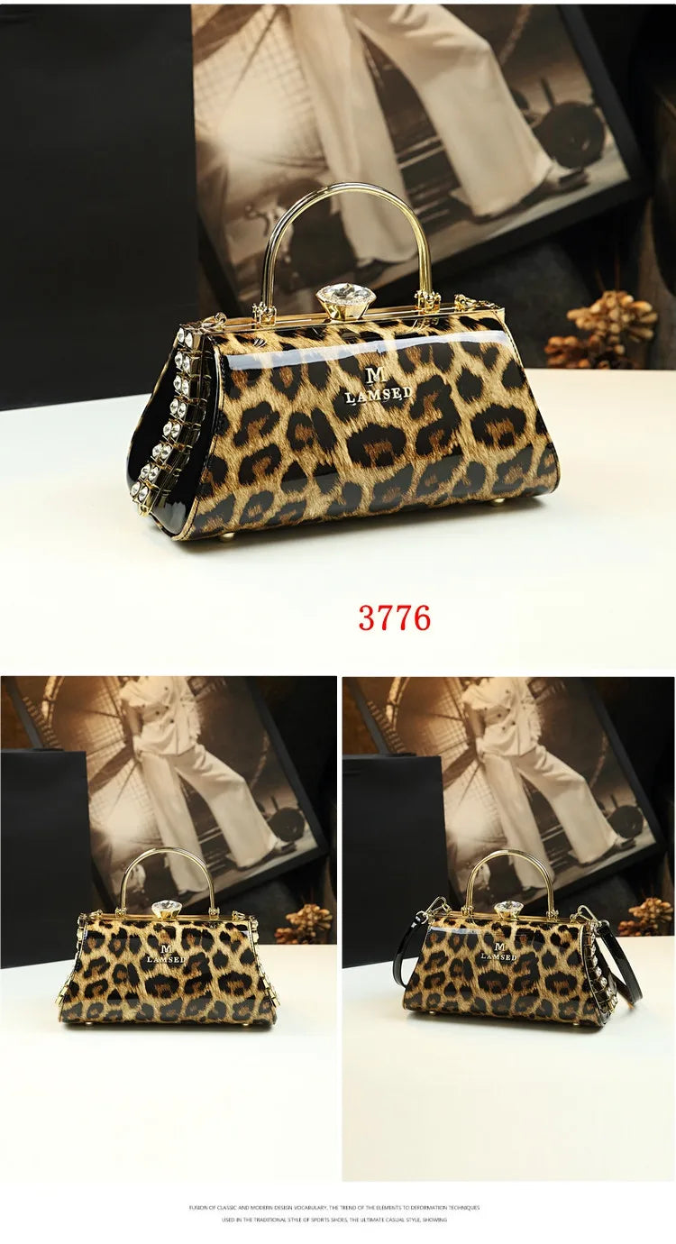 Sac à main léopard en cuir véritable pour femme, cuir de vachette, sac fourre-tout portable pour femme, sac de soirée, sacs alertes onaux initiés pour femme, mode