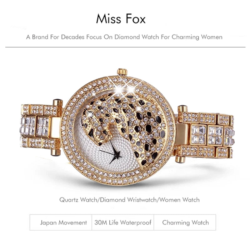 MISSFOX femmes montre à Quartz mode Bling décontracté dames montre femme Quartz or montre cristal diamant léopard pour les femmes horloge