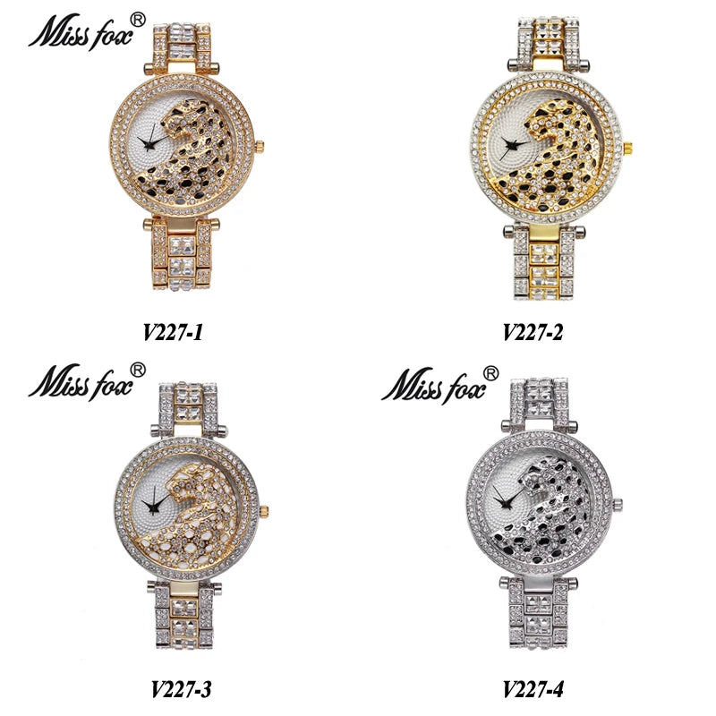 MISSFOX femmes montre à Quartz mode Bling décontracté dames montre femme Quartz or montre cristal diamant léopard pour les femmes horloge