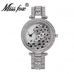 MISSFOX femmes montre à Quartz mode Bling décontracté dames montre femme Quartz or montre cristal diamant léopard pour les femmes horloge