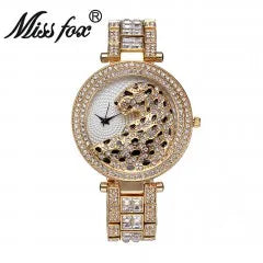 MISSFOX femmes montre à Quartz mode Bling décontracté dames montre femme Quartz or montre cristal diamant léopard pour les femmes horloge