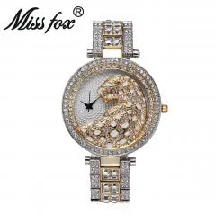 MISSFOX femmes montre à Quartz mode Bling décontracté dames montre femme Quartz or montre cristal diamant léopard pour les femmes horloge