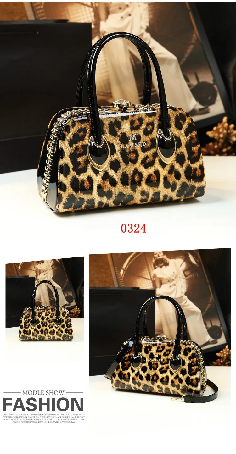 Sac à main léopard en cuir véritable pour femme, cuir de vachette, sac fourre-tout portable pour femme, sac de soirée, sacs alertes onaux initiés pour femme, mode