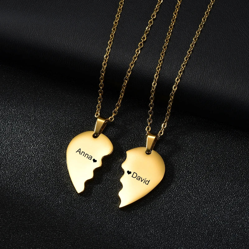 Collier personnalisé coeur noms collier pour Couple 1Collier personn paire en acier inoxydable graver nom Date pendentif femmes hommes bijoux personnalisésC
