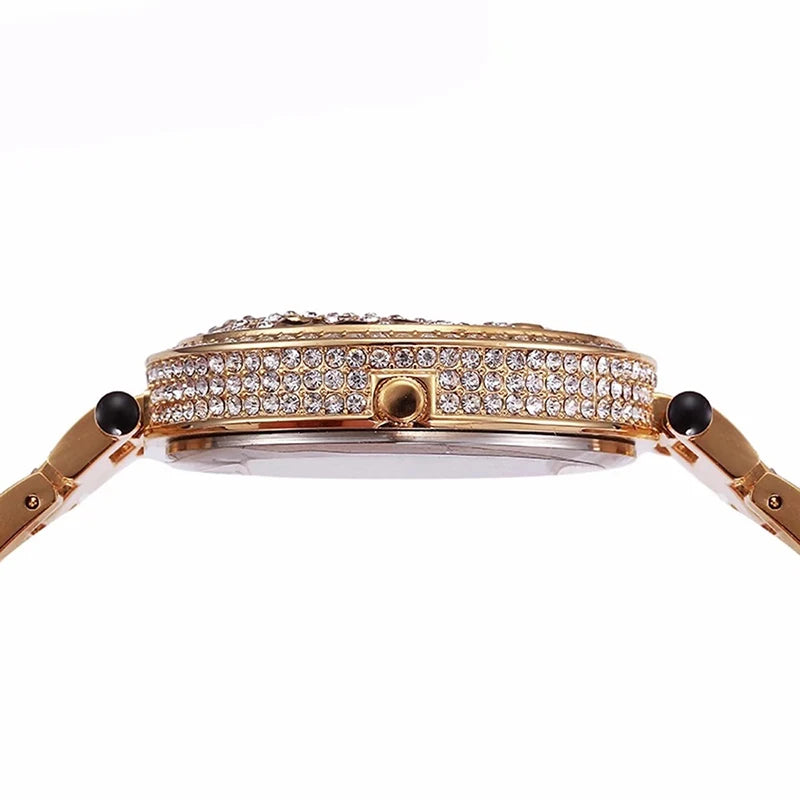 MISSFOX femmes montre à Quartz mode Bling décontracté dames montre femme Quartz or montre cristal diamant léopard pour les femmes horloge