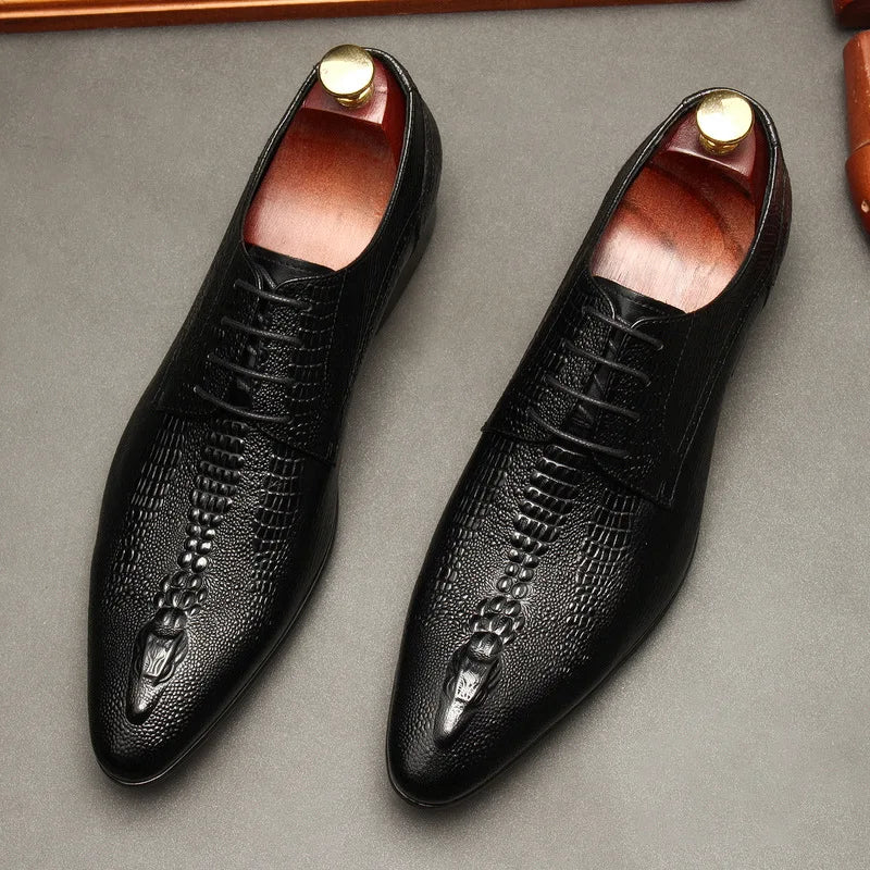 Chaussures Oxford plates pour hommes,en cuir véritable sculptée, à lacets faits à la main, printemps/automne