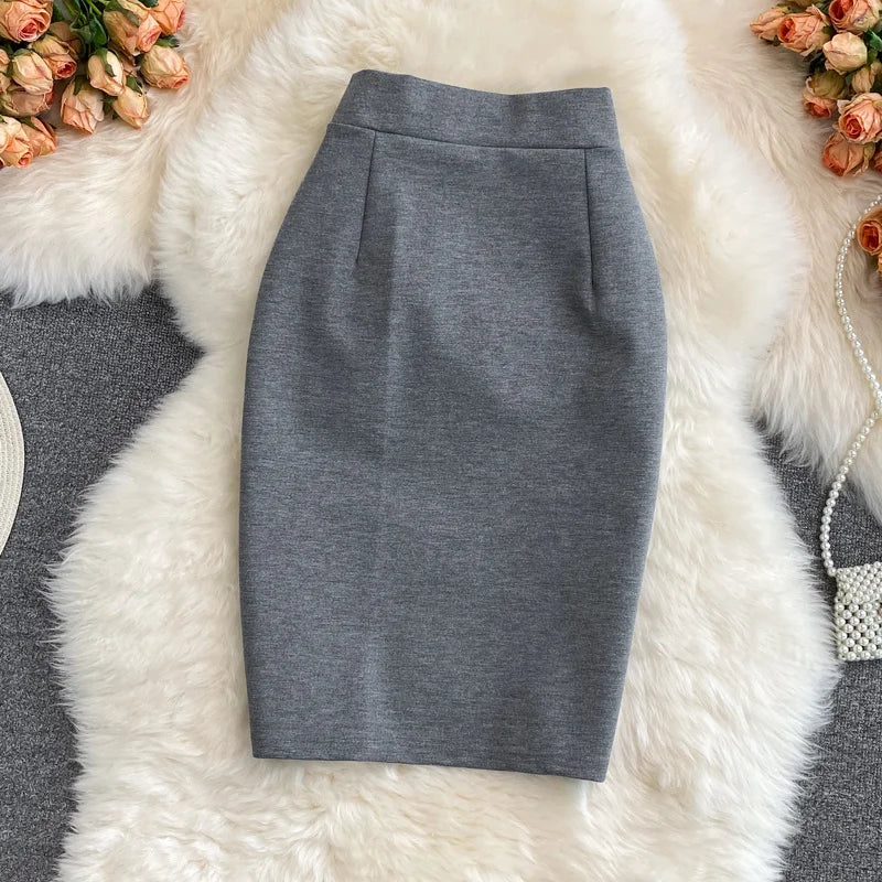 Jupe croayon femme solide taille haute de travail nouvelle mode ;coupe ajustée fendue