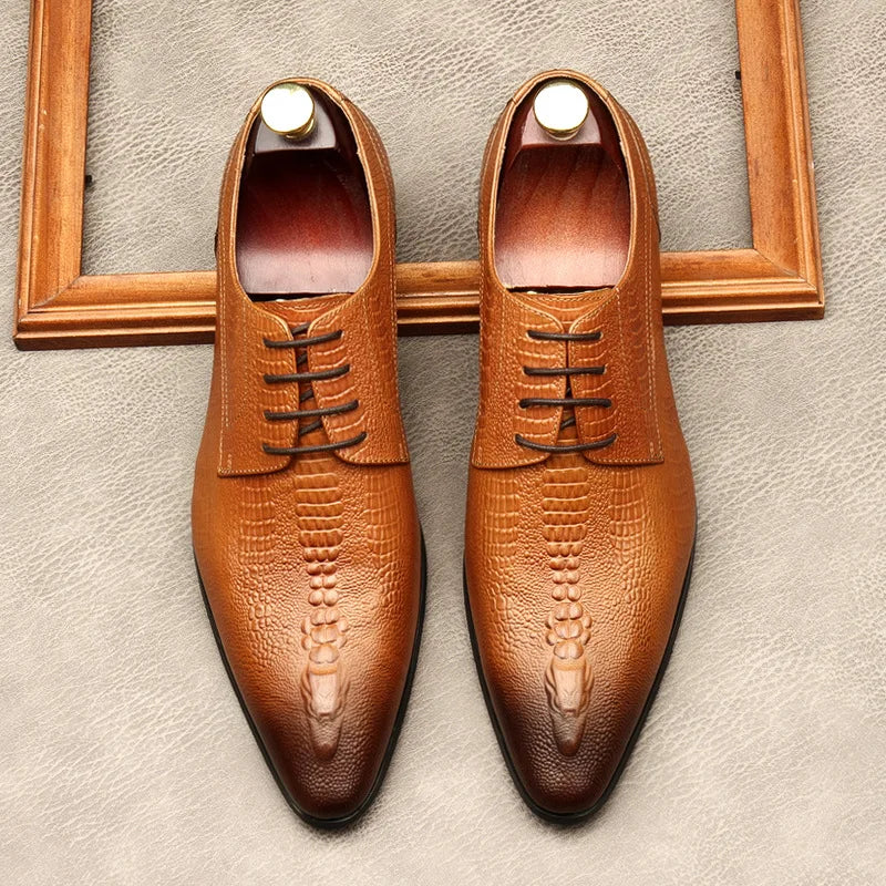 Chaussures Oxford plates pour hommes,en cuir véritable sculptée, à lacets faits à la main, printemps/automne