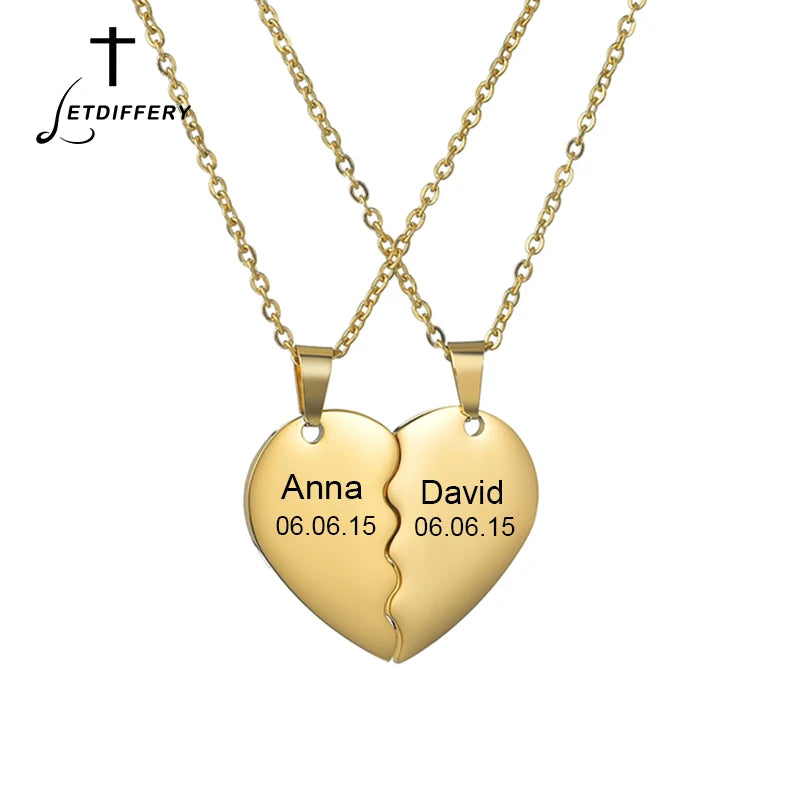 Collier personnalisé coeur noms collier pour Couple 1Collier personn paire en acier inoxydable graver nom Date pendentif femmes hommes bijoux personnalisésC